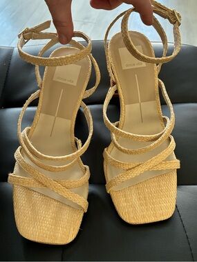 Dolce Vita Jinko Natural Braided Strappy Heeled Sandals